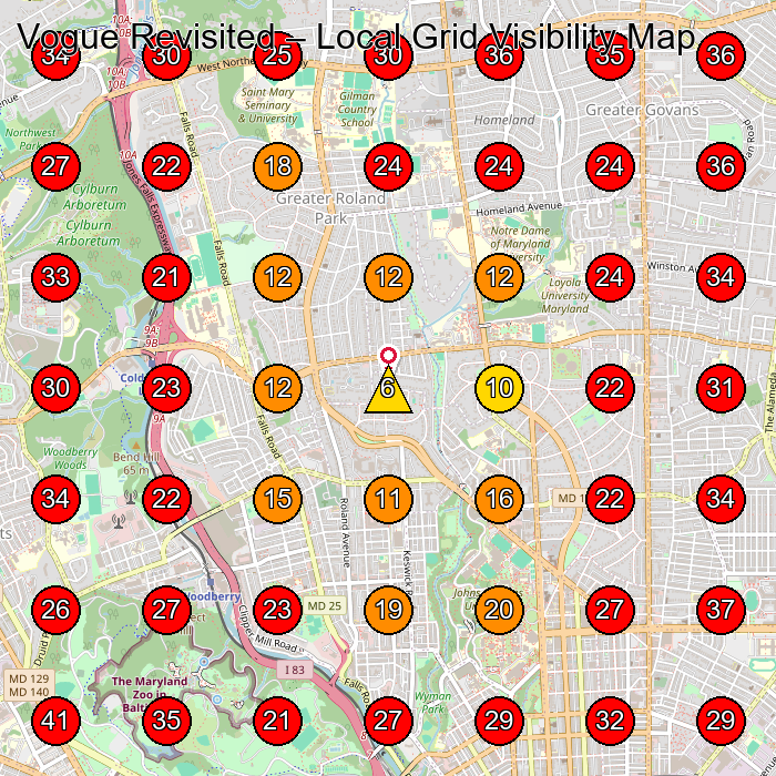 Vogue Revisited GeoGrid visibility map for Clothing Store in Baltimore